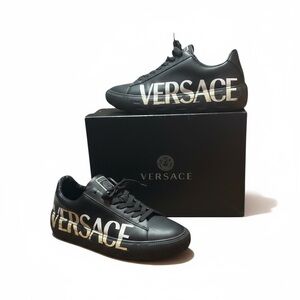 👟🔥 VERSACE Black Leather Logo Sneakers Men’s Size 45 (US 12) w/ Box